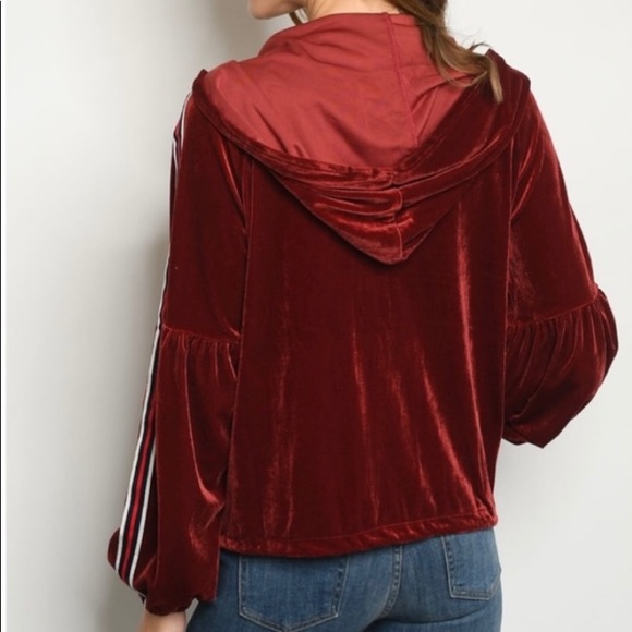 Red Velvet Zip Hoodie Jacket - Picture 4 of 9